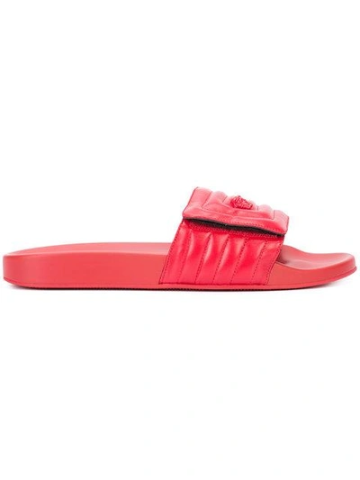 Versace Quilted Pool Slides In Red