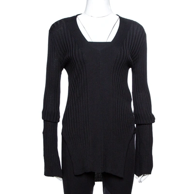 Pre-owned Stella Mccartney Black Ribbed Knit Fitted Jumper M