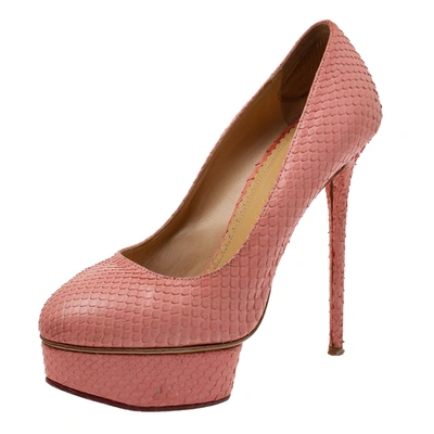 Pre-owned Charlotte Olympia Coral Red Python Dolly Platform Pumps Size 39