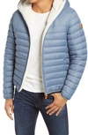 Save The Duck Giga Waterproof Faux Shearling Lined Puffer Jacket In Steel Blue