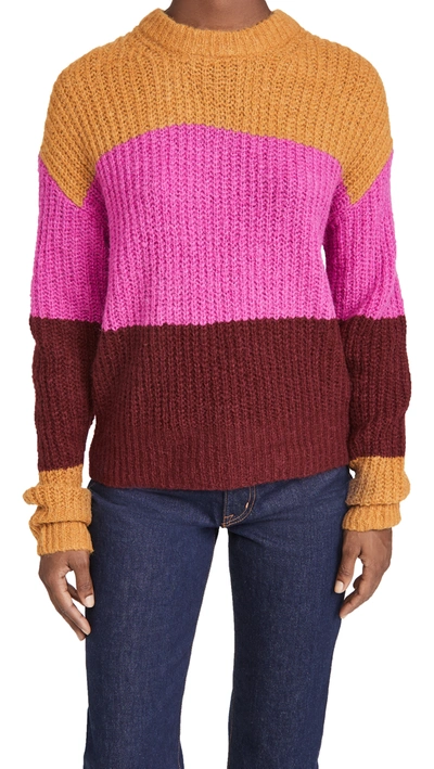 A.l.c Robertson Colorblock Crewneck Sweater In Miso/ Pink Moss/ Plum Wine