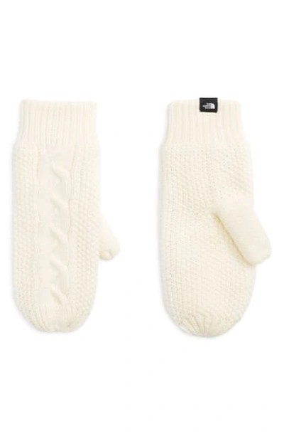 The North Face Minna Cable Knit Mittens In Vintage White