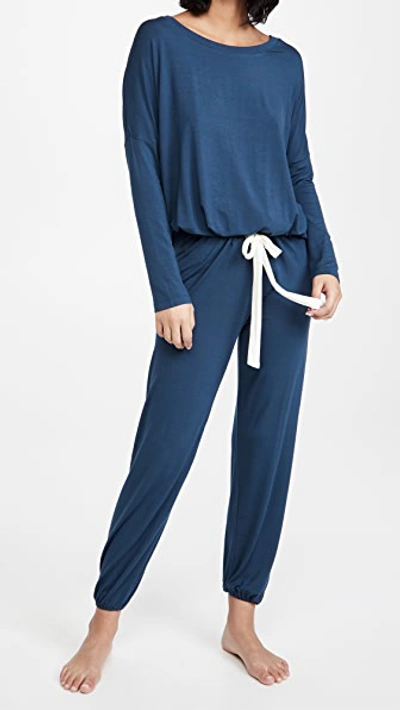 Eberjey Gisele Jersey Knit Slouchy Pajamas In Navy/ivory
