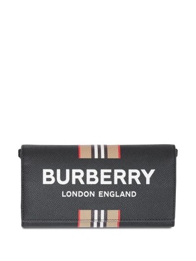 Burberry Leather Icon Stripe Strap Wallet In Black