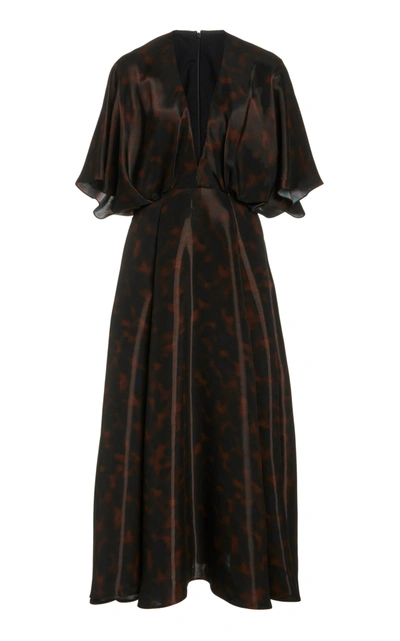 brandon maxwell brown dress Brandon Maxwell Serena Swirl Draped Midi Dress