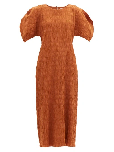 Mara Hoffman Aranza Smocked Organic Cotton-blend Midi Dress In Orange