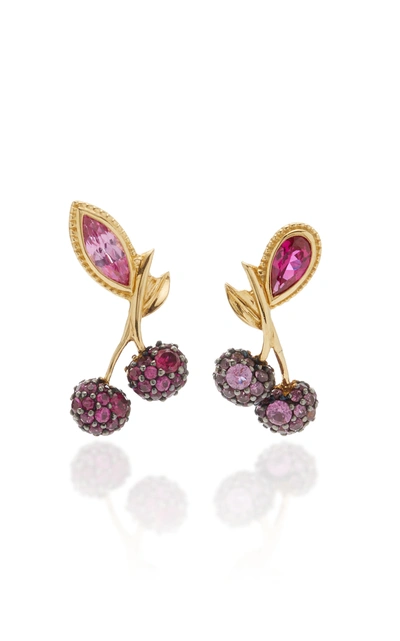 Anabela Chan Cherry 18k Gold Vermeil Ruby; Sapphire Earrings In Red