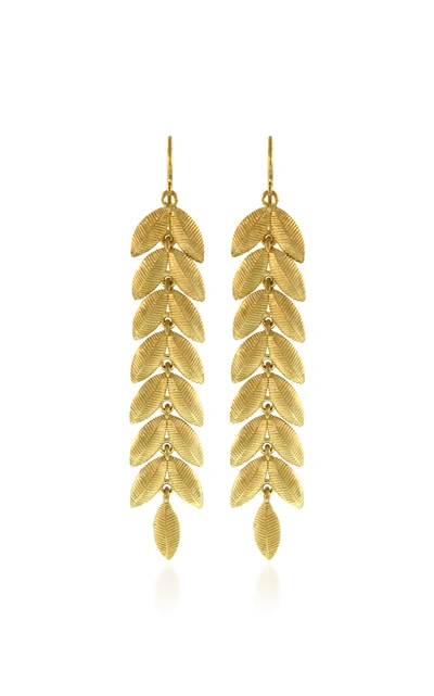 Lfrank Women's Long Lotus Leaf 18k Yellow Gold Earrings