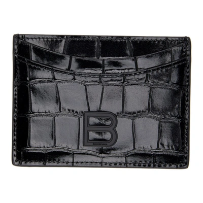 Balenciaga Black Bb Mock Croc Patent Leather Card Holder In 1000 Black