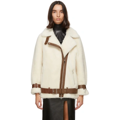 Stand Studio Contrast-trim Shearling Jacket In White,brown