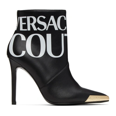 Versace Jeans Couture Maxi Logo Print Ankle Boots In Black In 899 Black