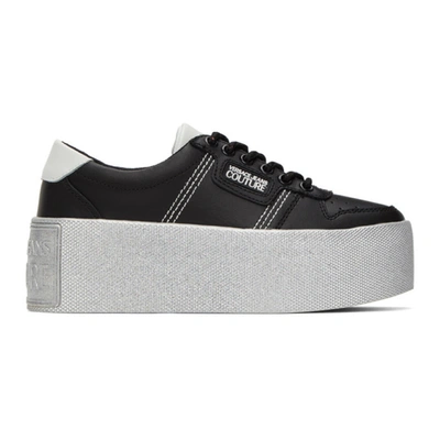 Versace Jeans Couture Platform Sole Leather Low-top Sneakers In E899 Black