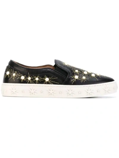 Aquazzura Cosmic Embellished Embroidered Leather Slip-on Sneakers In Green