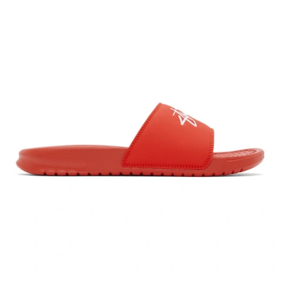 Nike Red Stussy Edition Benassi Sandals In Red/white