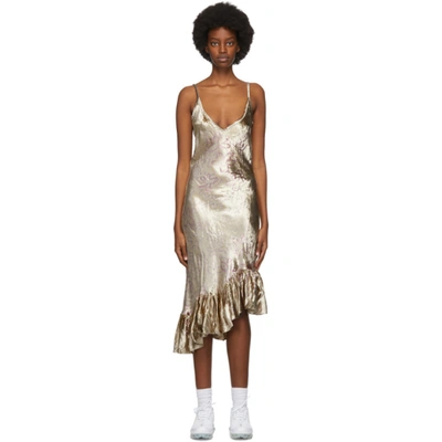 Collina Strada Gold Velvet Michi Mid-length Dress In Silver