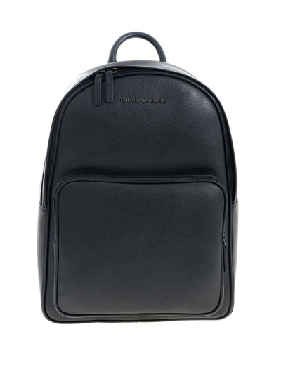 Emporio Armani Logo Backpack In Dark Blue In Black