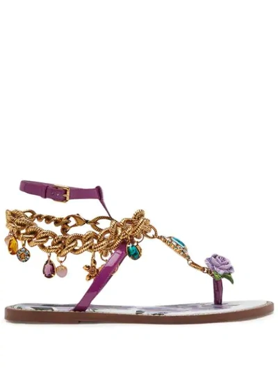 Dolce & Gabbana Charm Embellished Flat Sandals In Purple