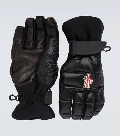Moncler Embroidered-logo Leather-palm Ski Gloves In Black