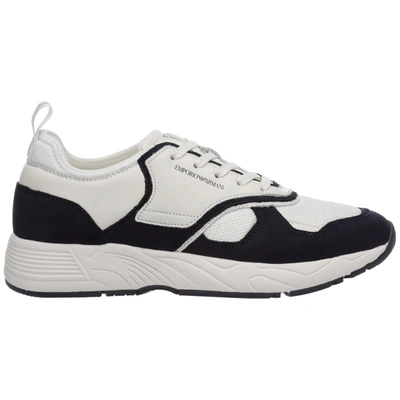 Emporio Armani Men's Shoes Leather Trainers Sneakers In White