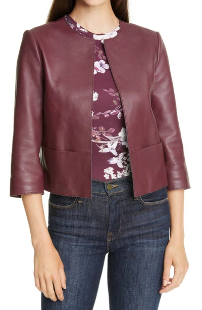 Ted Baker Morisr Crop Leather Jacket In Deep Purple