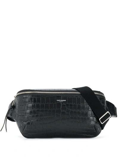 Saint Laurent City Crocodile-embossed Belt Bag In Black