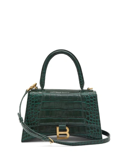 Balenciaga Hourglass Small Crocodile-effect Leather Bag In Green