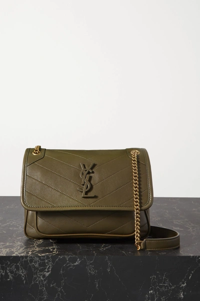 Saint Laurent Niki Baby Mini Quilted Leather Shoulder Bag In Green