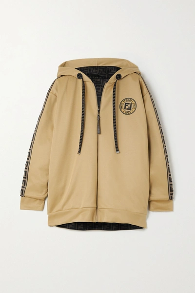 Fendi Oversized Reversible Jersey Hoodie In Camel