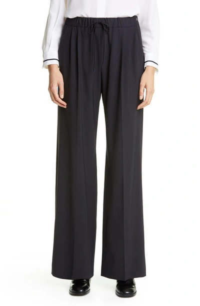 Max Mara Samba Belted Pinstriped Wool And Cashmere-blend Wide-leg Pants In Midnight Blue