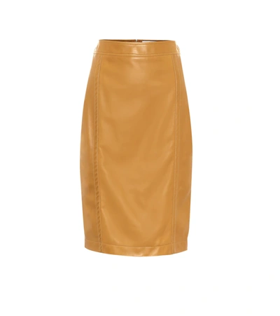 Saint Laurent Midi Leather Pencil Skirt In Brown