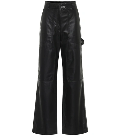 Common Leisure Women's Feel Biz. Leather Wide-leg Cargo Pants In Black