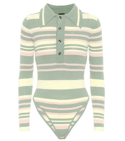 Dodo Bar Or Striped Ribbed-knit Bodysuit In Green