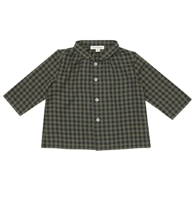 Caramel Baby Raven Checked Cotton Shirt In Green