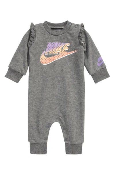 Nike Babies' Futura Ruffle Cotton Blend Romper In Carbon Heather