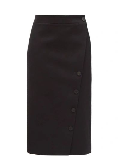 Balenciaga Buttoned Wool-gabardine Wrap Skirt In Black