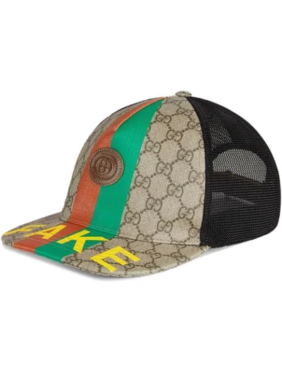 Gucci Men's Gg Supreme Fake/not Print Baseball Hat In Beige Ebony