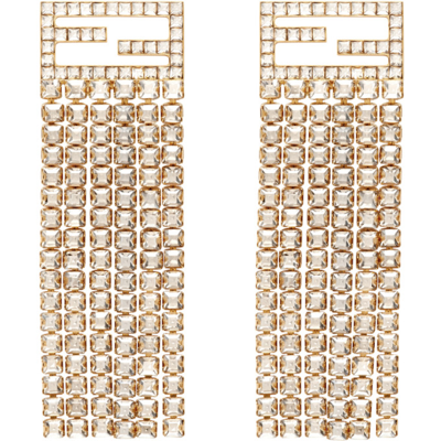 Fendi Gold Tone Ff Crystal Tassel Earrings