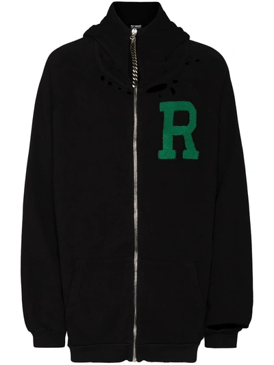Raf Simons R-logo Zip-up Cotton-jersey Hooded Sweatshirt In Black