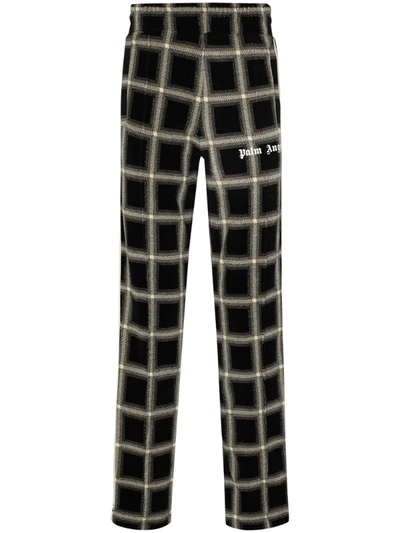 Palm Angels Logo-print Checked-velour Track Pants In Black