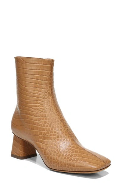Vince Koren Square-toe Croc-embossed Leather Ankle Boots In Tan Croc