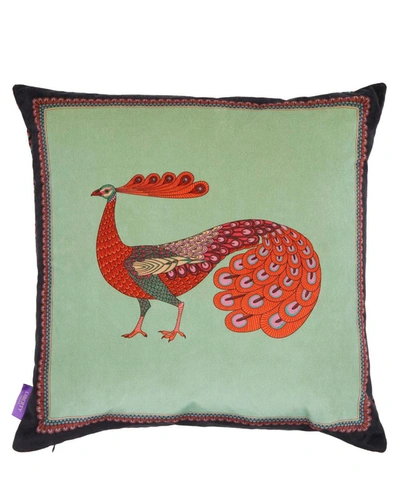 Liberty Peacock Garden Square Velvet Cushion In Green
