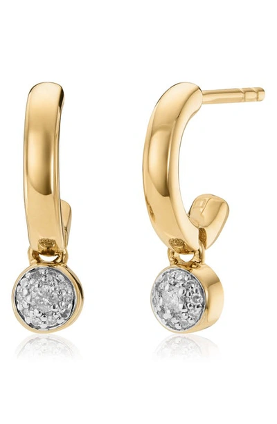 Monica Vinader Gold Plated Vermeil Silver Fiji Tiny Diamond Button Huggie Hoop Earrings