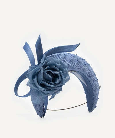Jane Taylor Medium Knotted Straw Moon Headpiece In Baby Blue