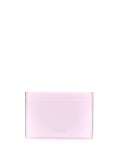 Ganni Smooth Leather Card Holder In Pink