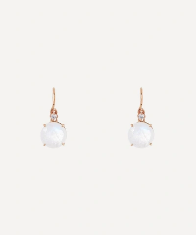 Suzanne Kalan 14ct Rose Gold Round Rainbow Moonstone And Diamond Drop Earrings