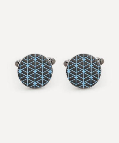 Simon Carter West End Enamel Gunmetal Cufflinks In Blue