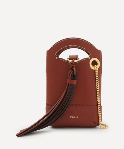 Chloé Walden Leather Phone Pouch In Sepia Brown