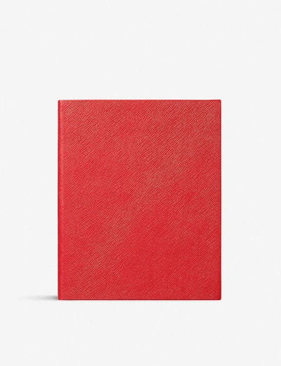 Smythson Portobello Leather Notebook 21cm X 26cm In Red