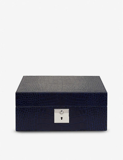 Smythson Navy Mara Lockable Leather Watch Box