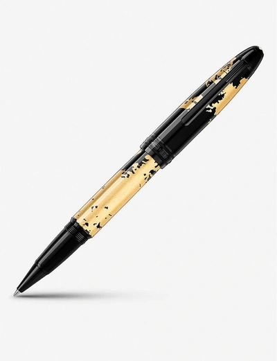 Montblanc Meisterstück Solitaire Calligraphy Leaf Rollerball Pen In Black/gold